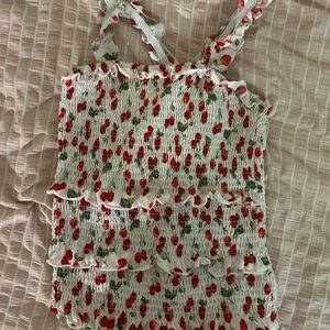 Cherry Cross Back Straps Top